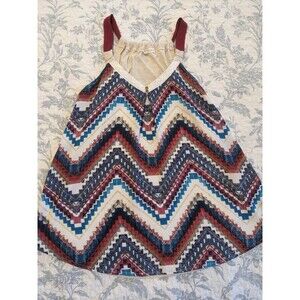 Womens M Summer Babydoll Tank Top Crochet Linned V Neck Colorful Chevron Sheer